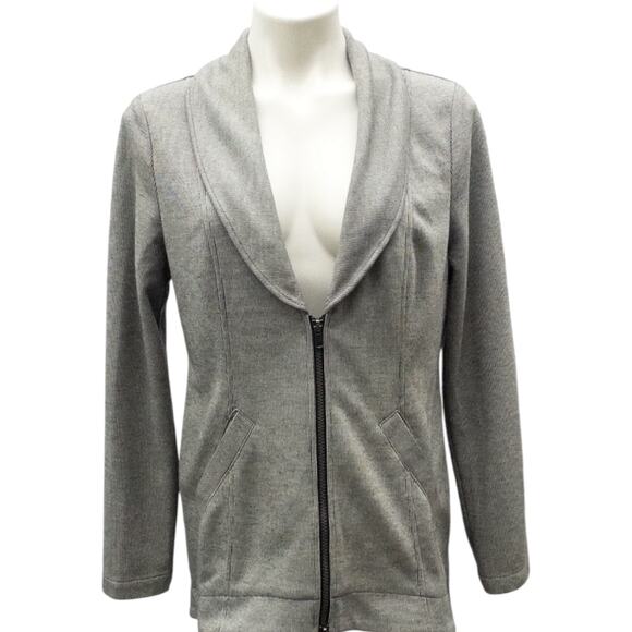 CAbi #5300 Drop Off Jacket Gray Striped Long Sleeve Zip Up Hi-low Medium - Picture 2 of 5